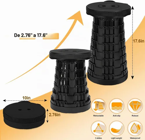 Vista 2 de Taburete plegable, mejorado con 3 toboganes, capacidad de carga de 600 libras, taburete plegable para campamento con bolsa de transporte 3 en 1