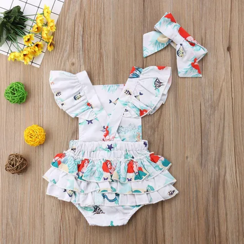 Vista 3 de Conjunto de 2 piezas de ropa de verano con estampado floral y manga abombada para bebé niña