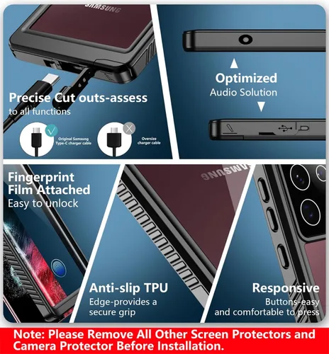Vista 5 de SPIDERCASE para Samsung Galaxy S22 Ultra, funda impermeable con protector de pantalla incorporado, protección completa, resistente a los golpes