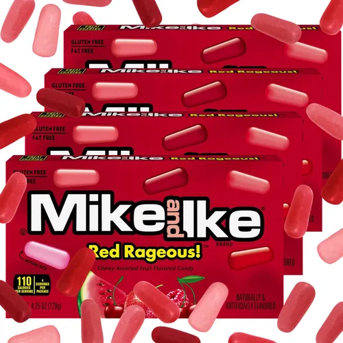 Vista 3 de Mike and Ike Candy Red Rageous Flavor, paquete de 4 cajas de dulces de cine de 4.25 onzas cada una, dulces ideales para Mike e Ike para tus
