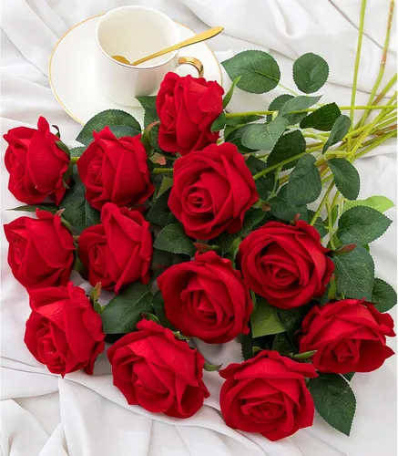 Vista 12 de Hawesome Rosas artificiales de seda – 12 piezas de rosas negras artificiales con tallos para decoración del hogar, boda, centro de mesa, hotel