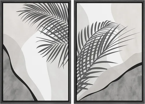 Vista 87 de SIGNFORD Lienzo enmarcado para pared, juego de arte geométrico retro de mediados de siglo, plantas forestales, ilustraciones con formas abstractas