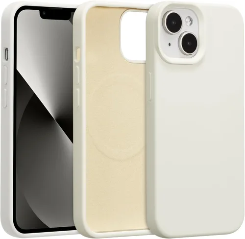 Vista 360 de Funda magnética de silicona para iPhone 13 Pro, color blanco antiguo [Compatible con Magsafe] [Forro de microfibra suave antiarañazos], funda