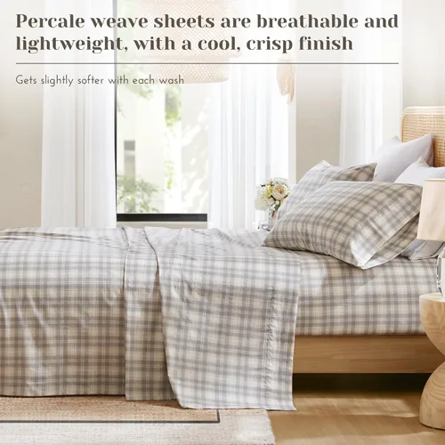 Vista 55 de Comfort Spaces Sábanas de percal 100% algodón, tamaño individual XL, 3 Adelia Gris