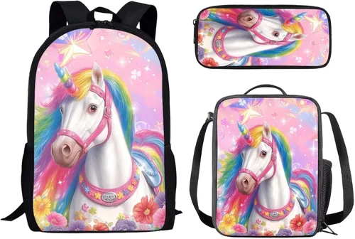 Vista 18 de Paquete de 3 bolsas escolares con estampado de bandera estadounidense para niños, mochila de gran capacidad para laptop, con cremallera, estuche