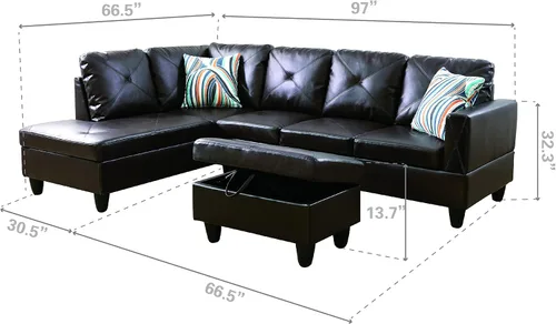 Vista 2 de A Ainehome Sofá seccional de muebles, moderno sofá de cuero en forma de L para sala de estar, apartamento y espacio pequeño
