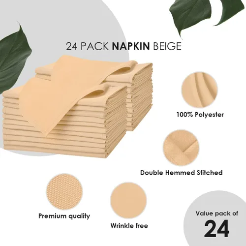Vista 5 de Avalon Kitchen Servilletas de tela beige a granel (paquete de 24) – Servilletas de lino 100% poliéster, lavables y reutilizables, duraderas