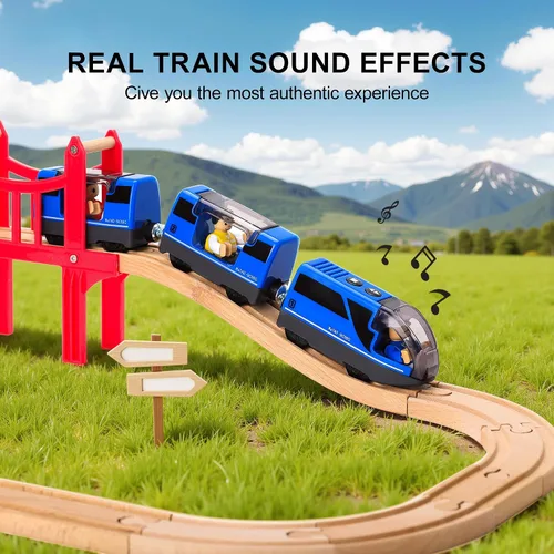 Vista 7 de TOPLIVING Tren motorizado para pista de madera, tren eléctrico con conexión magnética, trenes locomotoras a pilas para niños pequeños, compatible
