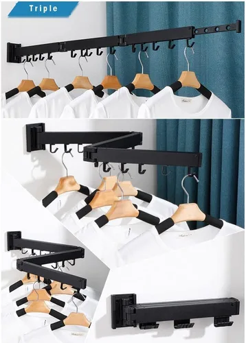 Vista 2 de Folding Drying Rack Wall Mounted Telescopic Clothes Rack Indoor and Outdoor Simple Clothes Hanger