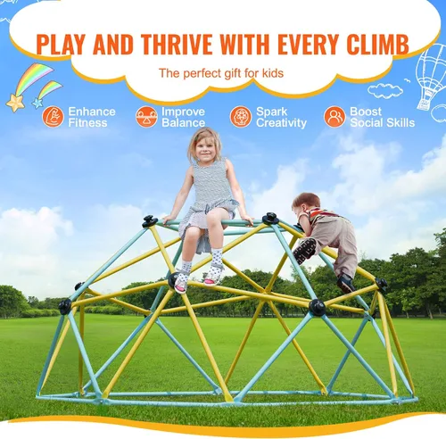 Vista 3 de VEVOR Cúpula de escalada, gimnasio de jungla de 6 pies para niños de 3 a 9 años, centro de juegos geométrico para escalar con soporte de 600LBS