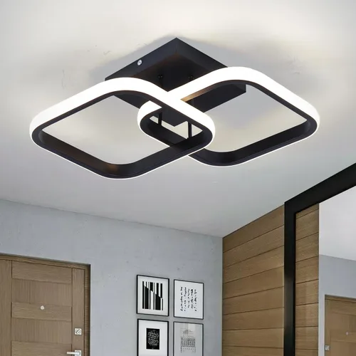 Vista 12 de CANEOE Lámpara LED de techo de pasillo de 15.75 pulgadas, lámpara de techo LED moderna cuadrada de 6000 K, lámpara de techo negra de 25 W para Negro