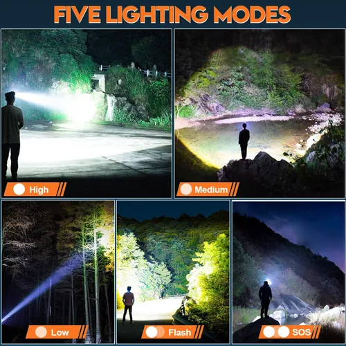 Vista 4 de Linterna de cabeza LED recargable Bud K, linterna de cabeza superbrillante mejorada de 30W, 1000 lúmenes altos con 6 modos, zoom, linterna de cabeza