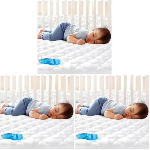 Vista 14 de Sábana impermeable para Pack 'n Play acolchada, protector de sábana de 39 x 27 pulgadas, compatible con colchones para bebés plegables y cunas