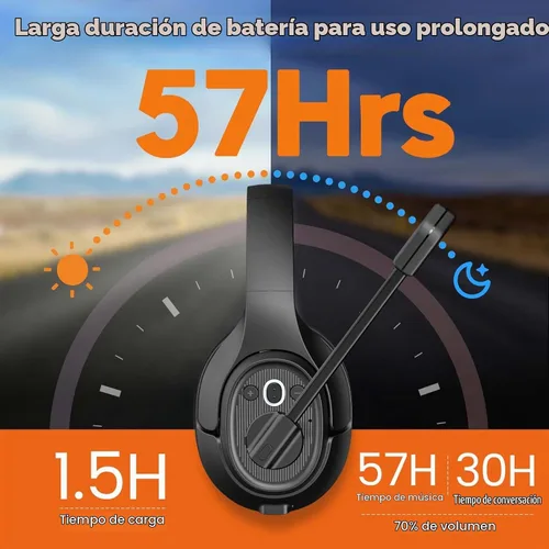 Vista 4 de EKSA Trucker - Auriculares Bluetooth con micrófono, auriculares inalámbricos de 164 pies con cancelación de ruido AI (ENC), 57 horas de trabajo