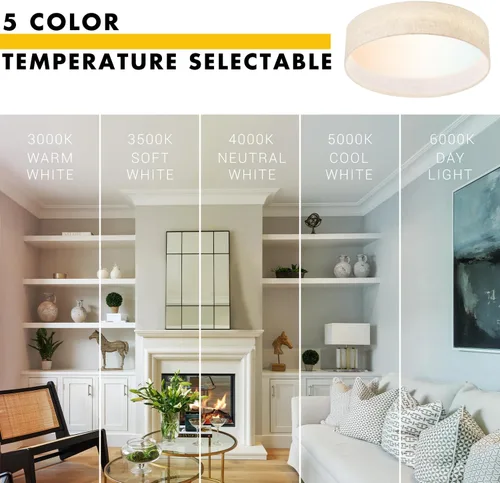 Vista 5 de Hamilyeah Lámpara de techo de montaje empotrado de 24W, lámpara de techo LED regulable con pantalla de tela beige de 5CCT, lámpara de techo