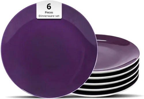 Vista 19 de Juego de 6 platos llanos en forma de cupé de gres de 10.5 pulgadas, muy rosa
