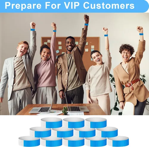 Vista 4 de Lopau Pulseras de papel para eventos, pulseras de fiesta para eventos, bandas de papel impermeables para fiestas, conciertos, deportes, ferias, Azul