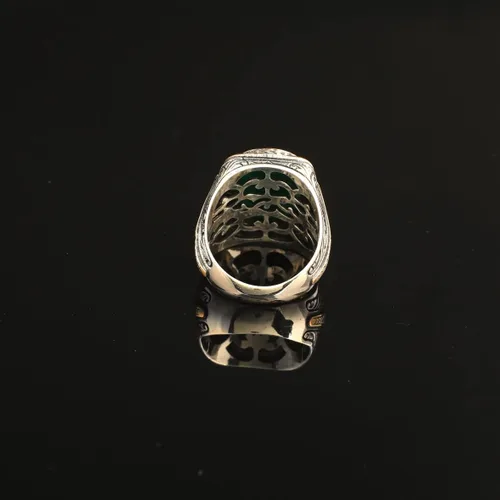 Vista 4 de Anillo de jade de plata de ley 925K, anillo de jade para hombres, anillo único para hombres, anillo de piedra natural, anillo de piedra de jade