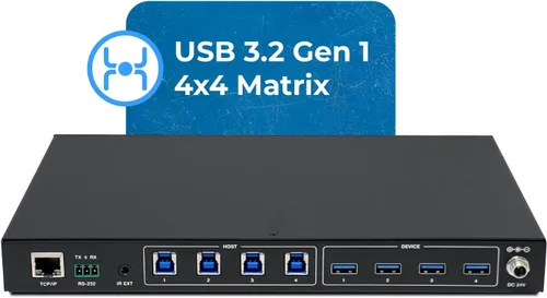 Vista 2 de OREI Interruptor de matriz USB 4x4 - USB 3.2, control remoto IR, RS-232, WebGUI, periférico USB Matrix, KVM Switch 4 Monitors 4 Computers – 5Gbps