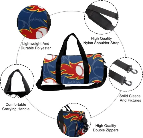 Vista 3 de Baseball Ball Blue Foldable Workout Bag For Men Women Oxford Tote Bags Adjustable Shoulder Strap, Convertible Carry Backpack Retro Gym Bag For