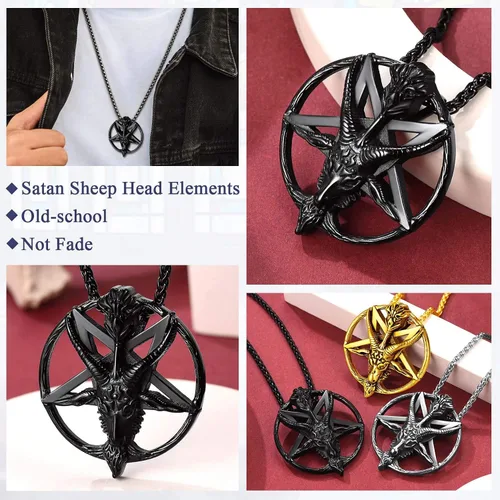 Vista 5 de FaithHeart Leviathan Satanic Brimstone Cross Necklace, Gold Plated Stainless Steel Satan Church Jewelry, Alchemical Symbol for Brimstone Pendant