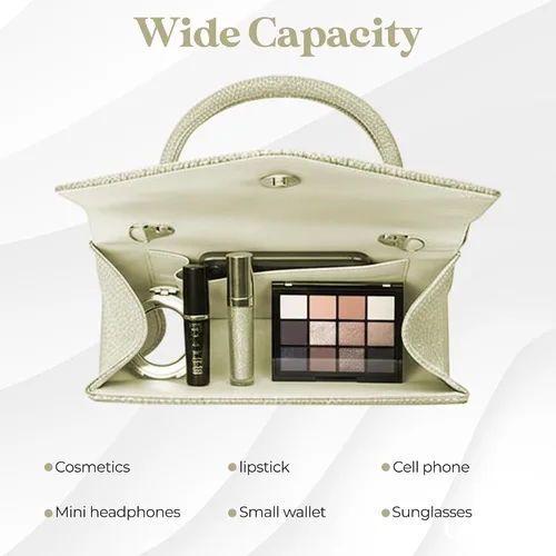 Vista 4 de Bolso de noche brillante para mujer, bolso de mano pequeño y brillante para mujer, para boda, fiesta, bolso de hombro para mujer