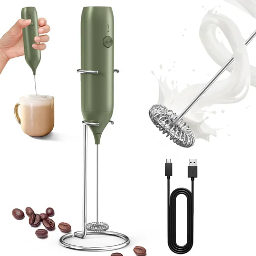 Vista 11 de CIRCLE JOY Espumador de leche recargable de mano con soporte, batidor de doble bobina para café, capuchino, lattes, frappé, matcha y chocolate