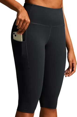 Vista 2 de Leggings capri con bolsillos para mujer, leggings de cintura alta hasta la Negro