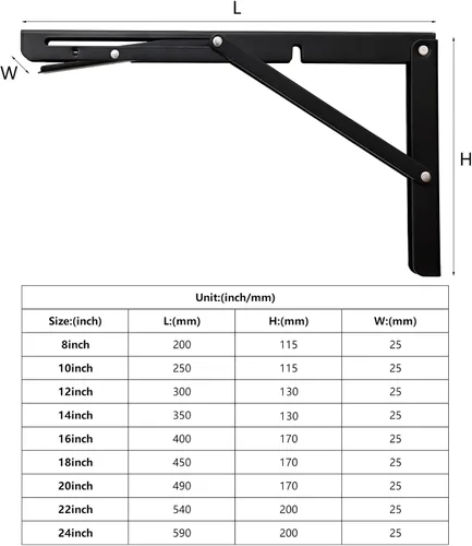 Vista 7 de Toirxarn Soportes de estante plegables negros resistentes de 20 pulgadas, soporte plegable de acero para ahorrar espacio, escritorio montado