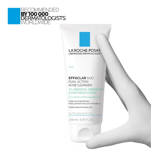 Vista 9 de La Roche-Posay Effaclar Dual Limpiador Facial para Acné con 4% de peróxido de benzoilo y exfoliante LHA, tratamiento para el acné que ayuda a