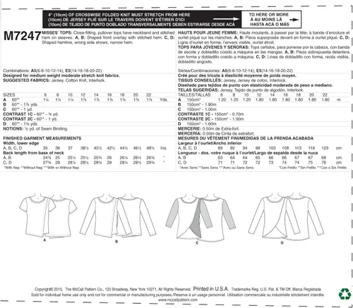 Vista 3 de McCall's Patterns M7247 Misses' Tops, E5 (14-16-18-20-22)