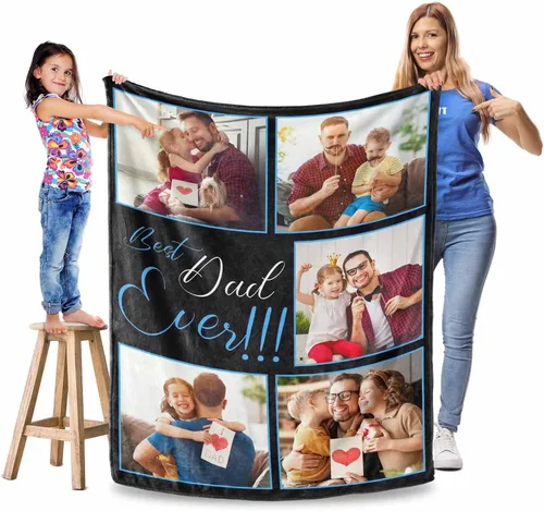 Vista 25 de Manta personalizada para el Día del Padre, regalos para papá, mantas personalizadas con fotos, mantas personalizadas de collage de fotos, manta suave