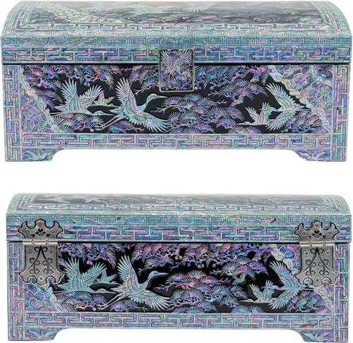Vista 4 de February Mountain Caja organizadora de joyas de nácar con bandeja coreana de arte tradicional para joyería