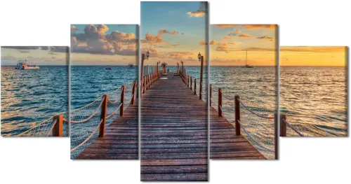 Vista 32 de TUMOVO 5 piezas de arte en lienzo para pared, hermoso castillo de piedra de cisne con paisajes naturales de selva al atardecer, paisajes naturales