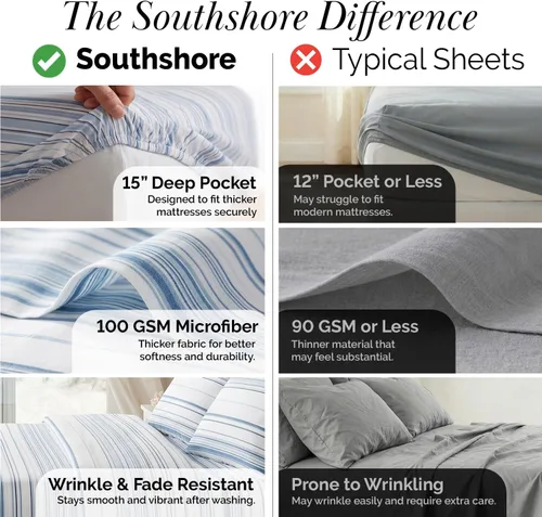 Vista 97 de Southshore Fine Living, Inc. Colección Winter Brush, juego de sábanas de 3 piezas para cama individual, sábana bajera con bolsillo profundo de 14