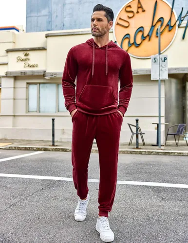 Vista 3 de COOFANDY Conjunto deportivo de 2 piezas para hombre, sudadera de manga larga con capucha, traje deportivo para deportes, casual, fitness, trotar