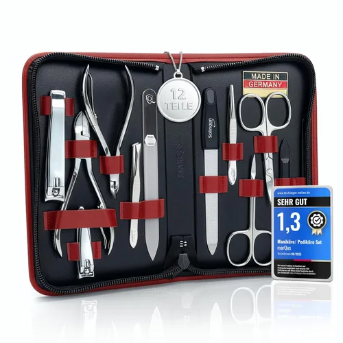 Vista 9 de Juego de manicura para mujeres y hombres – Kit de aseo profesional de 12 piezas con herramientas de primera calidad, funda de cuero genuino y lima