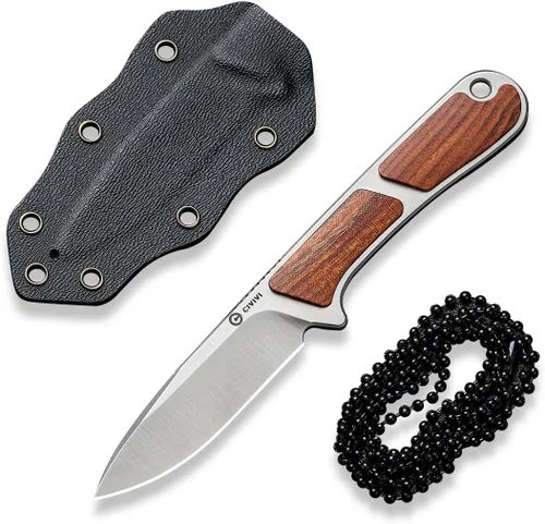 Vista 7 de CIVIVI Mini Elementum Cuchillo de hoja fija con una funda Kydex y una cadena para transporte de cuello EDC, pequeño cuchillo esqueletizado de espiga