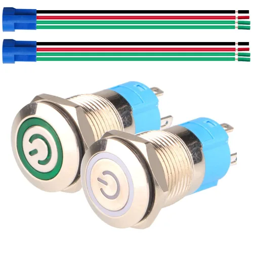Vista 7 de Gebildet Interruptor de botón de bloqueo automático de acero inoxidable de 0.47 pulgadas/0.472 in, 12 V-24 V, 3 A, símbolo de alimentación, LED