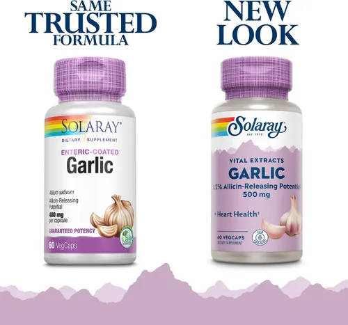 Vista 2 de SOLARAY Suplemento de ajo de 500 mg, vegano, extracto de ajo inodoro, utilizado tradicionalmente para la salud del corazón y el apoyo inmunológico