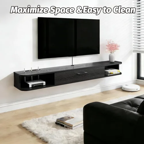 Vista 7 de Unidad de TV flotante, armario de TV montado en la pared de 47 pulgadas, estantes flotantes con puerta, centro de consola multimedia