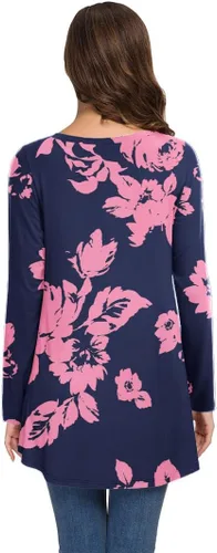 Vista 79 de AWULIFFAN Blusa tipo túnica holgada de manga larga con cuello redondo para mujer