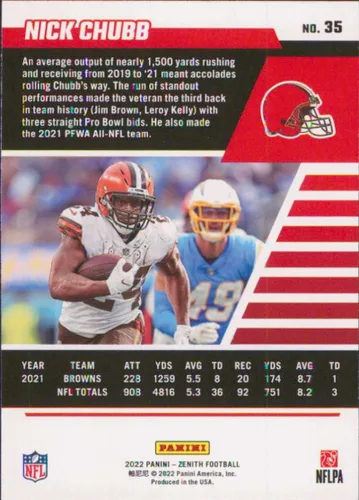 Vista 2 de 2022 Panini Zenith Retail #35 Nick Chubb Cleveland Browns Football Card - GotBaseballCards