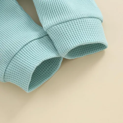 Vista 6 de KOSUSANILL Ropa deportiva de punto gofre para bebé, niña, niño, 6, 12, 18, 24 meses, 3T, cuello redondo, pantalones deportivos para otoño e invierno