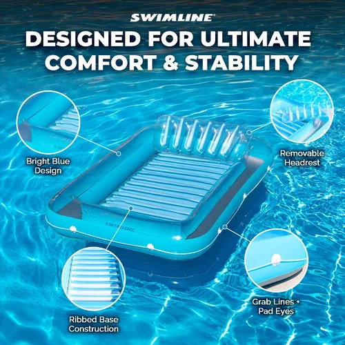 Vista 5 de SWIMLINE Original Suntan Tub Series Classic Inflatable Tanning Float Floating Lounge Personal Tan Pool Hybrid Lounger Adjustable Pillow Fill