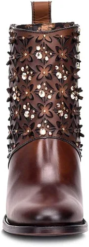 Vista 5 de Cuadra Botines para mujer en piel bovina con cristales y cremallera