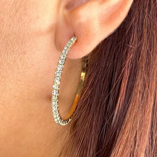 Vista 6 de MOROTOLE Aretes de aro de oro de 14 quilates con diamantes de imitación, finos, grandes, hipoalergénicos, para mujeres y niñas, regalos de joyería
