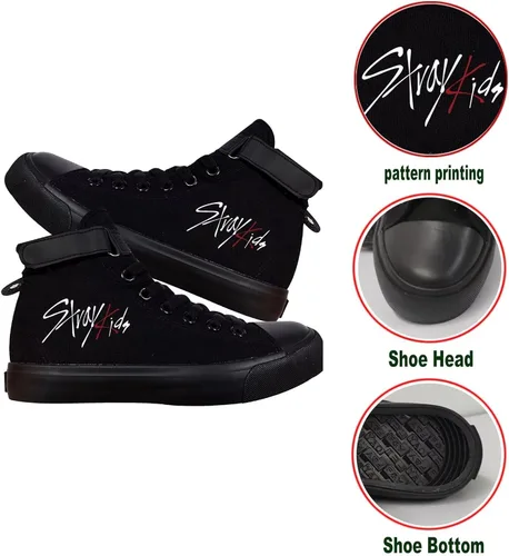 Vista 2 de KPOP Zapatos deportivos para niños Stray Bang Chan Lee Know ChangBin Han I.N Felix HyunJin Seungmin Hiphop Zapatos de lona de caña alta