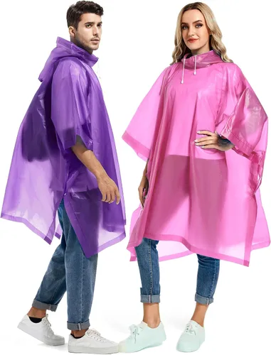 Vista 52 de Paquete de 2 ponchos de lluvia para adultos, reutilizables, impermeables, de supervivencia, emergencia, resistente, con capucha con cordón