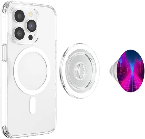 Vista 4 de Retrowave City 80s Vaporwave Synthwave PopSockets MagSafe PopGrip for iPhone